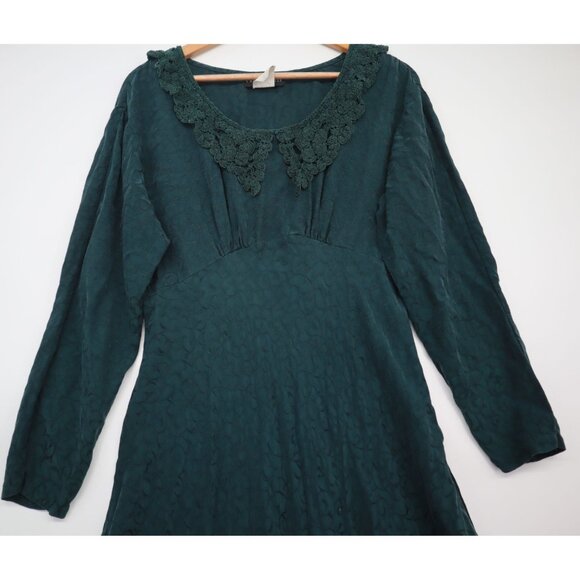 Y2K Vintage Carole Little Green Jacquard Whymsiegoth Dress Lace Grannycore Boho - Picture 7 of 11